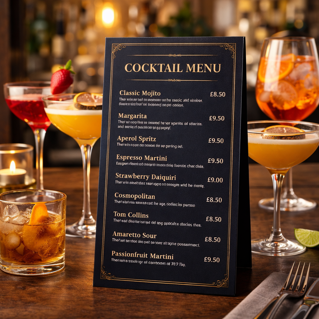 Drinks Menu A4 Laminated (400gsm)