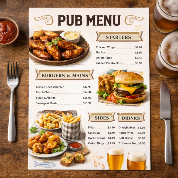 Table Menu A4 Laminated (400gsm)