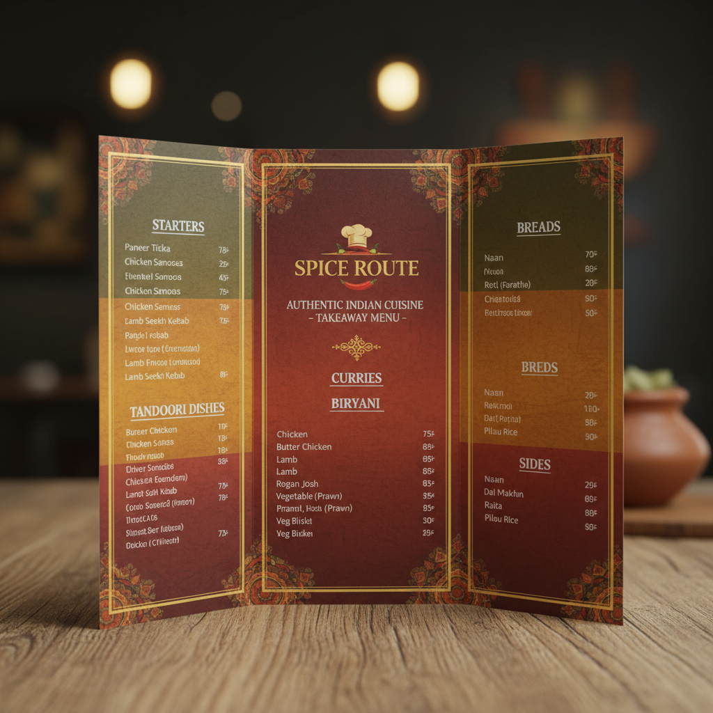 Square Folded Indian Restaurant Menu