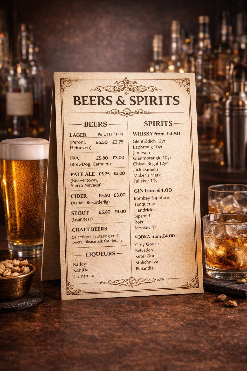 Drinks Menu A3 Laminated (400gsm)