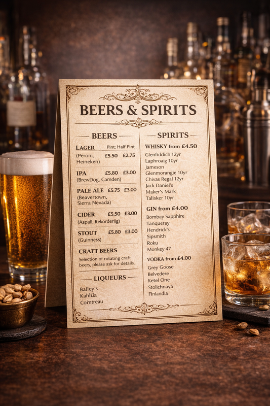 Drinks Menu A3 Laminated (400gsm)