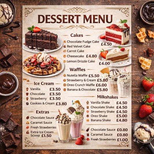 Dessert Menu A4 Laminated (400gsm)