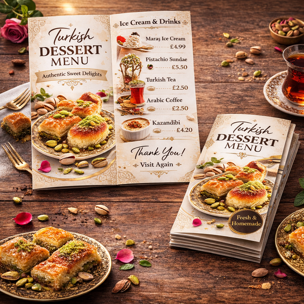 Dessert Menu Half Fold A4 Laminated (400gsm)