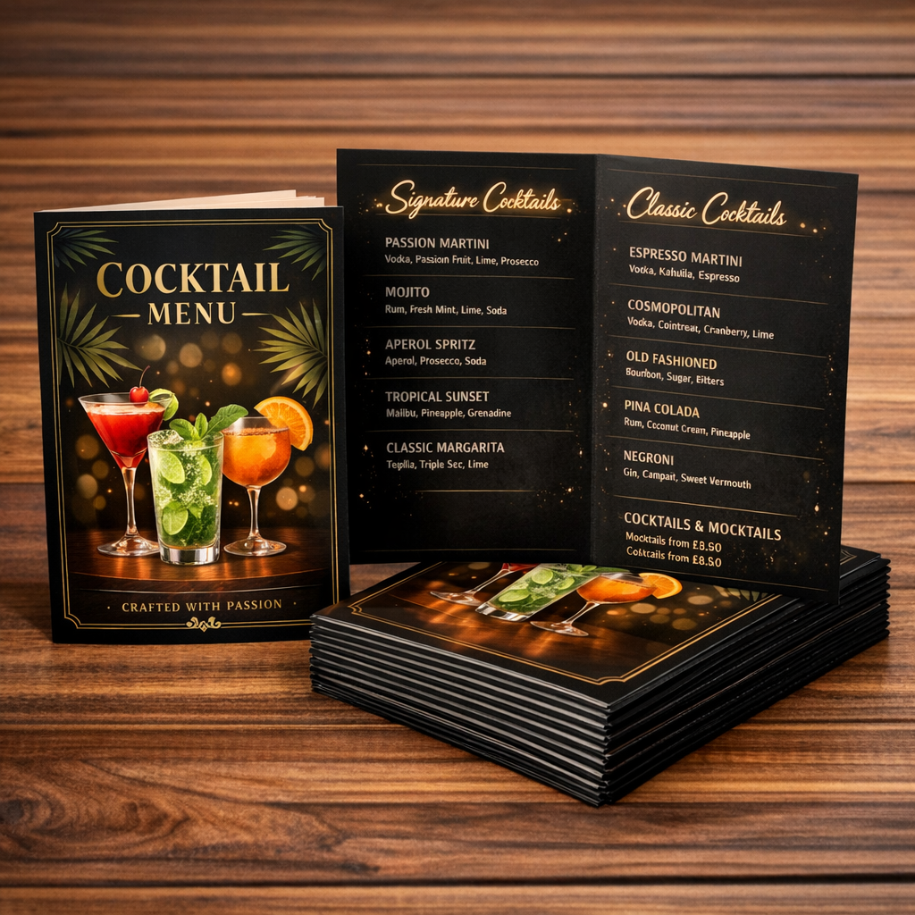 Drinks Menu Half Fold A4 Laminated (400gsm)